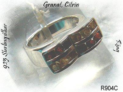 Ring, 925 Silber, Granat, Ciitrin
