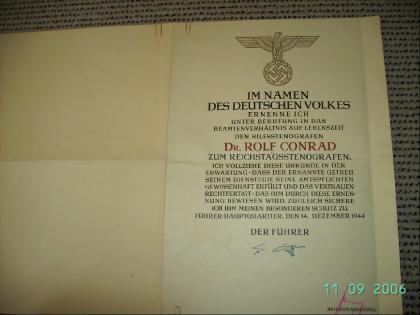 Urkunde Deutsches Reich