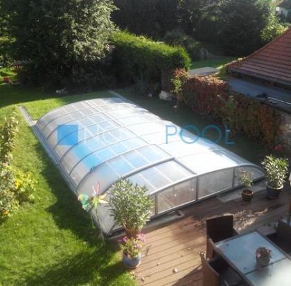 GFK Pool Ueberdachung 860 Klarglas flache Schienen PREISHIT!!