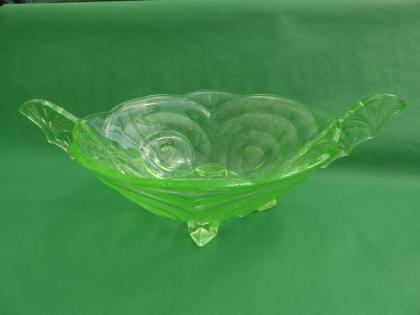 Uranglasschale, Art Deco, um 1930, Pressglas, grün.
