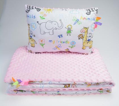 Babybettwäsche Kinderset Bettenset Kissen Decke Minky 75x100 zweiseitig Motiv Ne