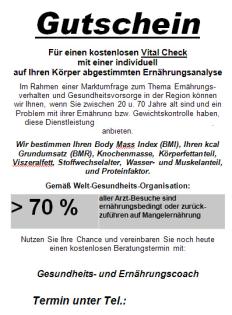 Gutschein für eine Vitalanalyse, für den Badeurlaub