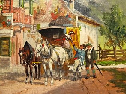 Georg Hemmrich Ankunft der Postkutsche in Mittenwald 1910 sammel rar selten TOP!
