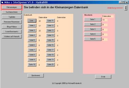 Die Hydra500, halbautomatische Eintagungssoftware und URL/Seitenverwaltung
