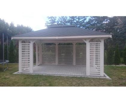 GARTENHAUS GARTENLAUBE KLEBEDACH MIT HOLZ CIECHANOW BITUMENSCHINDELN 3, 5mx4, 5m