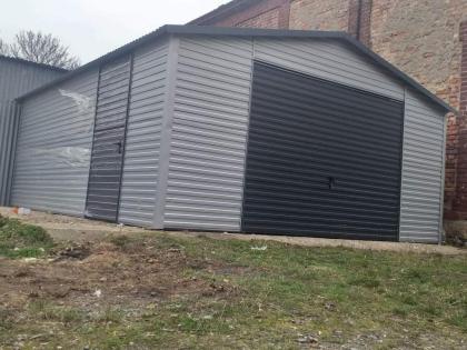 Blechgarage 5x5 in RAL7016 mit Schwingtor mit Horizontalpanel Garage verzinkt