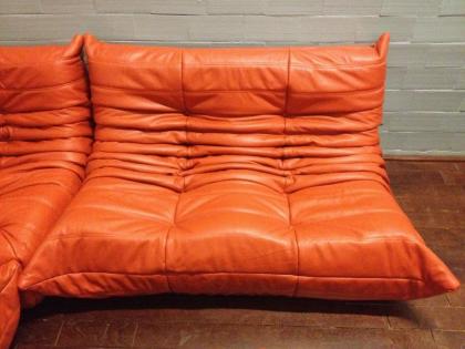 Togo Ligne Roset echtes LEDER HAMMER ORANGE, 5-teilig, neuwertig!