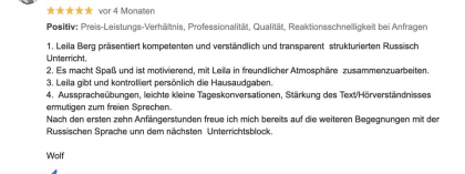 Russisch lernen mit Muttersprachlerin vor Ort / Online Unterricht