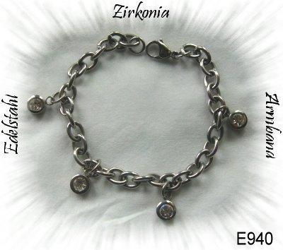 Bettelarmband mit Zirkoniaanhängern, massiv Edelstahl