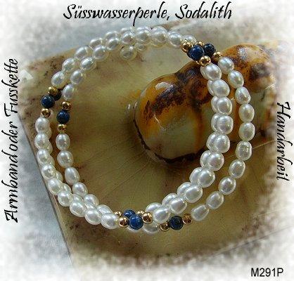 Armband mit Süsswasserperlen und den Sodalith