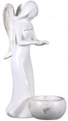 Keramik Engel stehend mit Teelichtschale ca. 17cm