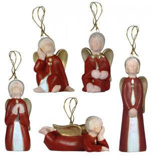5er Set Keramik Engel Baumschmuck rubinrot