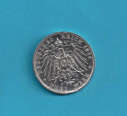 3 Reichsmark  S  1914 D, Ludwig d. III Koenig von Bayern
