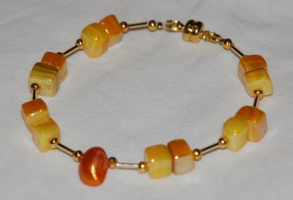 Armband, Perlmutt, gelb, Handarbeit