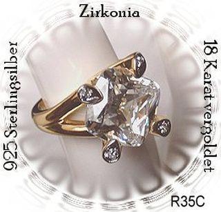Solitärring 925 Silber, vergoldet mit gefassten Zirkonia