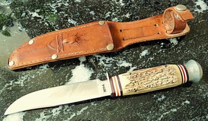 Altes Rehwappen Messer 601-4 Solingen Messerscheide Leder Jagdmesser sammeln TOP