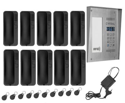 Zweidraht-Sprechanlage Gegensprechanlage 10 Teilnehmer Stahl RFID Schlüssel
