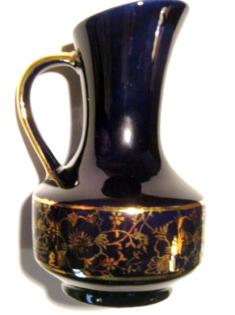 	 Antike, kleine Kobalt - Vase mit Gold