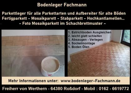 Fertigparkett Verlegung oder Stabparkett / Mosaikparkett + Anschleifen - 2x Ölen