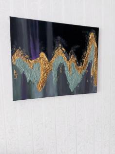 Abstrakt Gemälde Acryl strukturiert 3D Blattgold