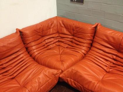 Togo Ligne Roset echtes LEDER HAMMER ORANGE, 5-teilig, neuwertig!