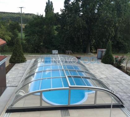 GFK Schwimmbecken 7 samt glasklare Poolüberdachung Elegant 7, Novopool.de