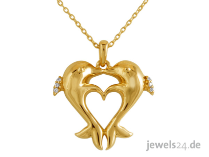 Feiner Halsschmuck, Halskette, Anhänger, Delfine, Diamanten, Gold günstig online