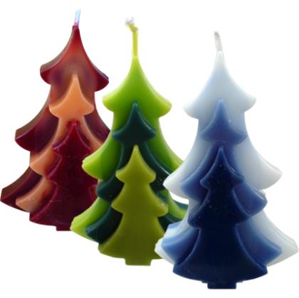 Kerzen Trio als Tannenbaum (durchgefärbt - unverziert) (www.nordkerze.de)