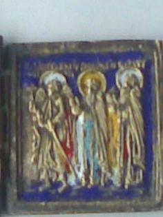 Triptych Ikone Reiseikone Bronze russisch original aus dem 20. Jahrhundert Tript
