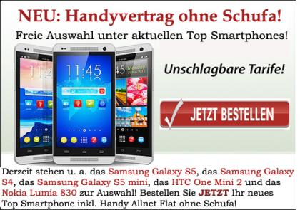 Handy mit Vertrag ohne Schufa und ohne Bonitätsprüfung inkl. Top Smartphone für 