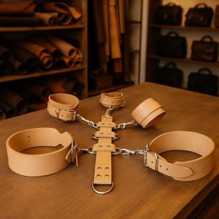 Halsfessel Armfesseln Oberschenkelfesseln Set – Premium Echtleder Fesselset mit 