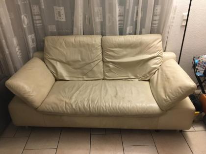 W. Schillig Echtleder Zweisitzer-Sofa Cremeweiß verstellbare Lehnen