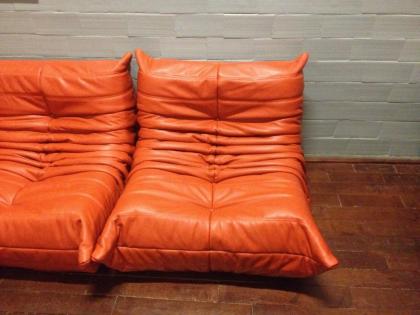 Togo Ligne Roset echtes LEDER HAMMER ORANGE, 5-teilig, neuwertig!
