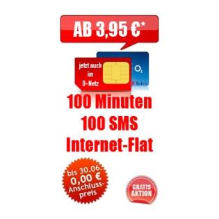 All-in M200 nur 6,95 EUR - 100 Frei-Minuten - 100 Frei-SMS - 500 MB