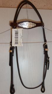 Pullmann Westernkopfstück Leder HERI mit ovaler Silberplatte d-br
