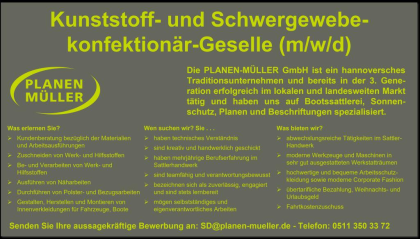 Verstärkung gesucht: Kunststoff- und Schwergewebekonfektionär-Geselle (m/ w/ d) 