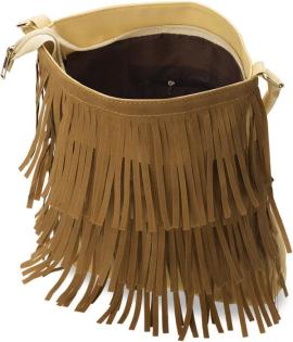 Praktische Handtasche Damentasche Beutel Shopper Bag mit Fransen Boho camel