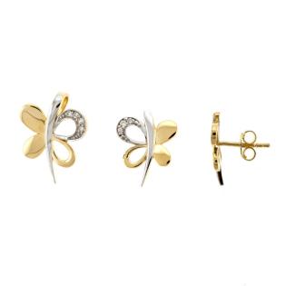 Libellen Schmuck-Set Gold 375 bicolor mit Swarovski Kristallen