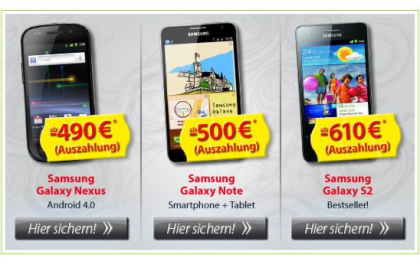 Samsung Galaxy Nexus ohne Vertrag für 559,95,- € 