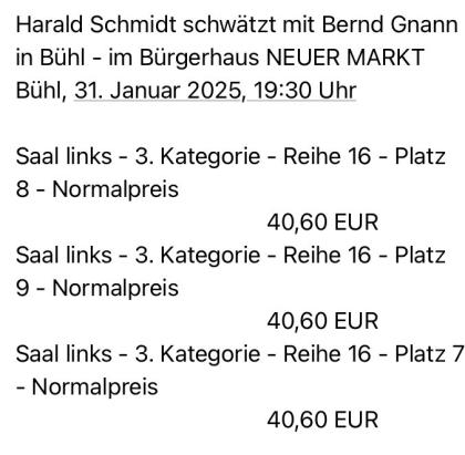 Tickets für Harald Schmidt – 31. Januar in Bühl zu verkaufen