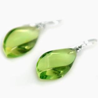 Grüner Bernstein-Ohrringe in Flammenform groß