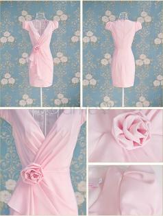 Kurzes V-Ausschnitt klassisches Kleid aus Polyester