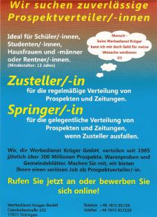 Austräger / Verteiler / Zusteller in Reutlingen-Ohmenhausen gesucht!