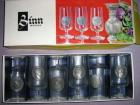 Biete 6 Bier-Pokale aus Glas mit Zinnmünzen drauf