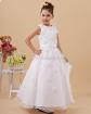 Elastischer Satin Kristall Organza Kommunionkleid/ Blumenmädchenkleid mit Applik