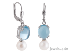 Ohrschmuck, Ohrringe, Ohrhänger, Blautopas Edelsteine, Süsswasser Zucht- Perlen,