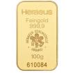 100g Gramm Goldbarren von Heraeus + Zertifikat 999, 9/1000 Gold Heraeus