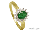 Klassisch eleganter Diamantring, 14 Diamanten, Smaragd Edelstein, Gold günstig d