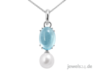 Halsschmuck, Kette mit Clip Anhänger, Blautopas Edelstein, Süsswasser Zucht- Per